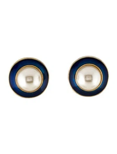 Pre-owned Talita London Faux Pearl & Enamel Clip-on Earrings In Multi