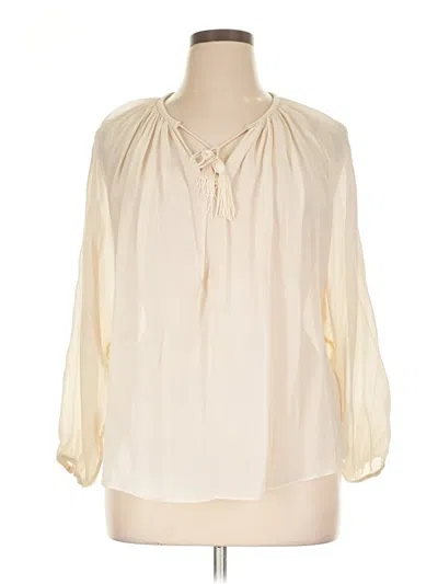 Pre-owned Talitha 3/4 Sleeve Silk Top Ivory Tie Neck Tops In White