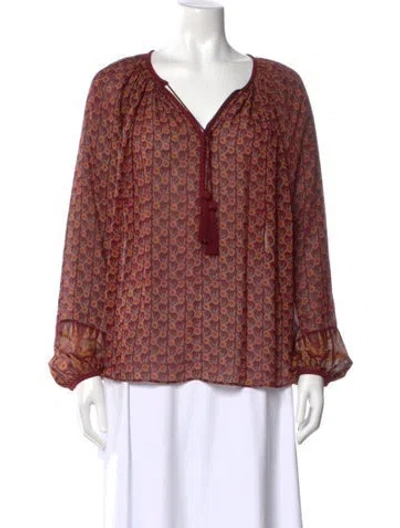 Pre-owned Talitha Floral Print V-neck Blouse In Burgundy