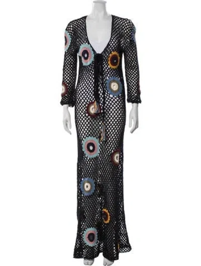 Pre-owned Talitha Patterned Long Dress In Black