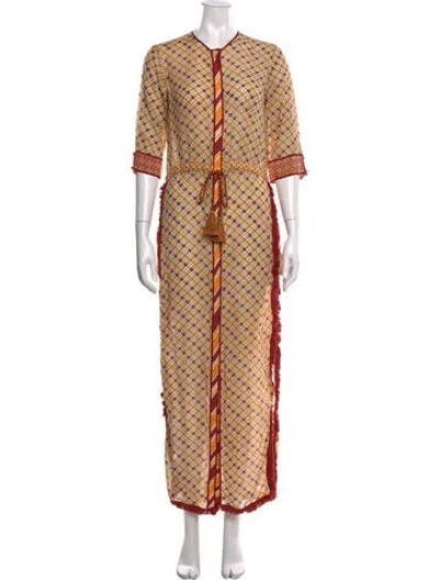 Pre-owned Talitha Patterned Long Dress In Burgundy