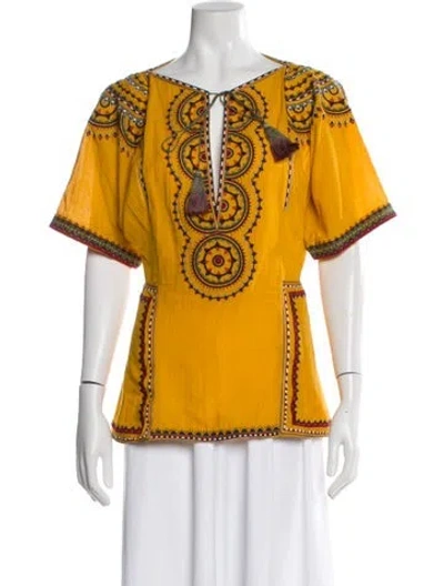 Pre-owned Talitha Patterned V-neck Blouse In Yellow