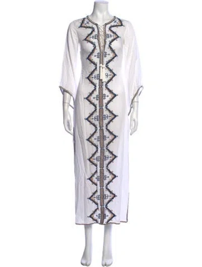Pre-owned Talitha Printed Long Dress In White