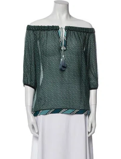 Pre-owned Talitha Printed Off-the-shoulder Blouse In Blue