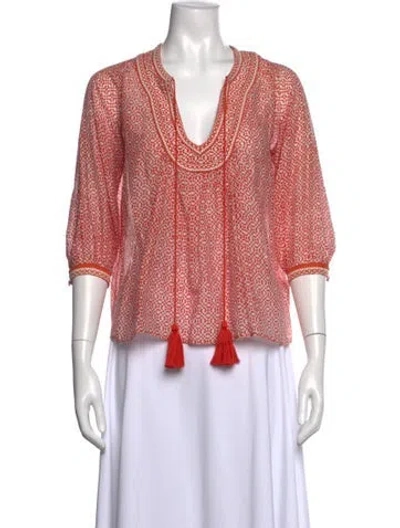 Pre-owned Talitha Printed V-neck Blouse In Orange