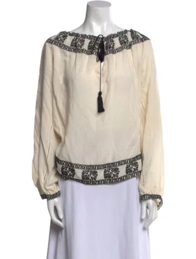 Pre-owned Talitha Scoop Neck Long Sleeve Blouse In Neutral