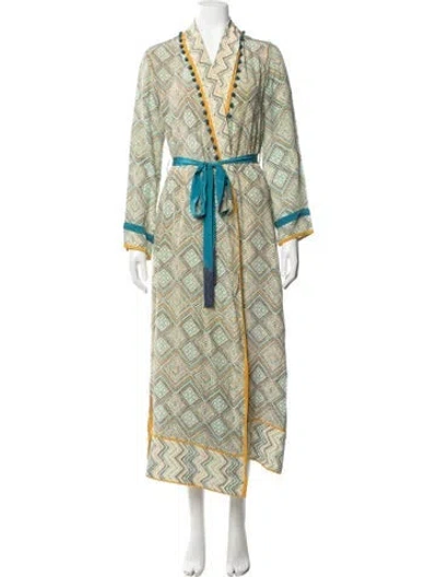 Pre-owned Talitha Silk Patterned Robe In Green