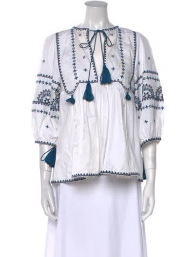 Pre-owned Talitha Striped Tie Neck Blouse In White