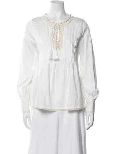 Pre-owned Talitha Tie Neck Long Sleeve Blouse In White