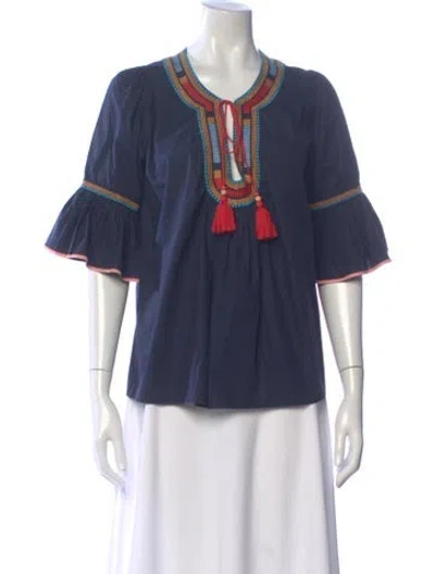 Pre-owned Talitha V-neck Short Sleeve Blouse In Blue