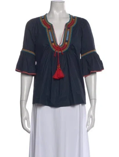 Pre-owned Talitha V-neck Three-quarter Sleeve Blouse In Blue