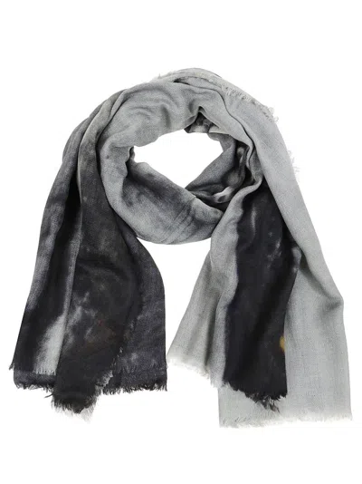 Talking Walls Gradient Wool Scarf With Ornamental Patterns In Black