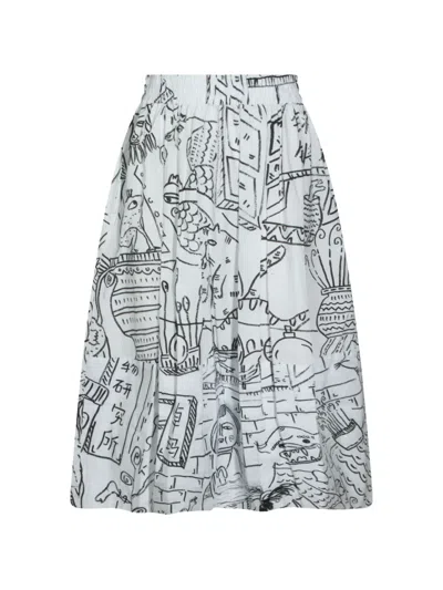 Talking Walls Graphic-print Elasticated-waist Midi Skirt In Gray