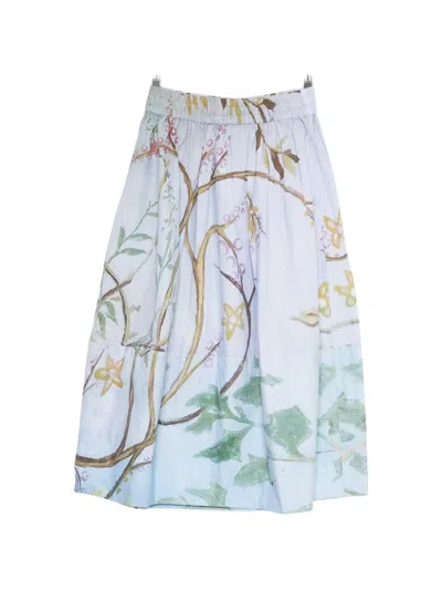 Talking Walls Juju Isola Blu Floral-print Midi Skirt In White