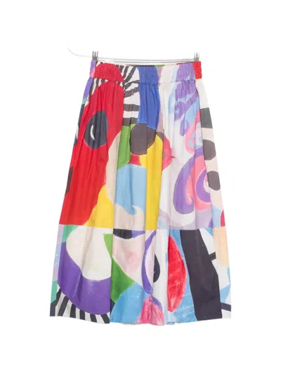 Talking Walls Juju Patchwork Flared Midi Skirt In Multi