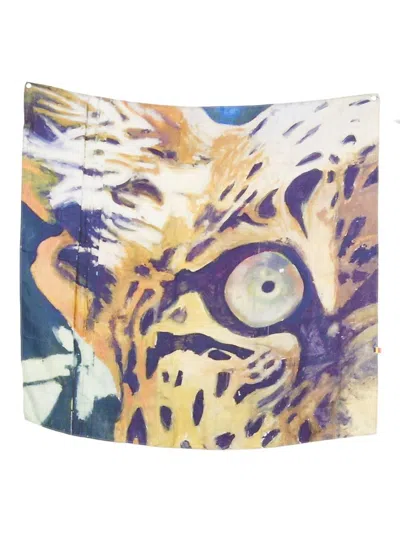 Talking Walls Printed Silk Foulard In Brown