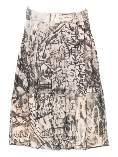 Talking Walls Corduroy Printed Midi Skirt In Multi