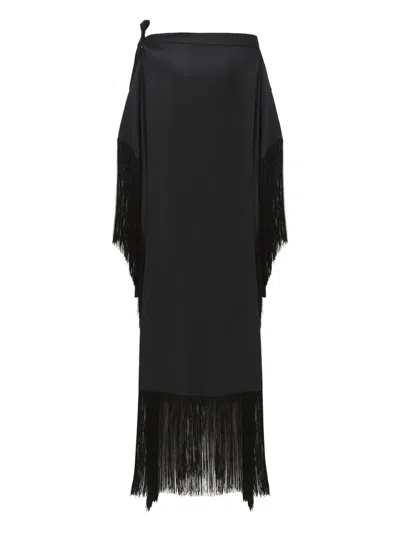 Taller Marmo Aarons Off-shoulder Fringed Midi Dress In Black