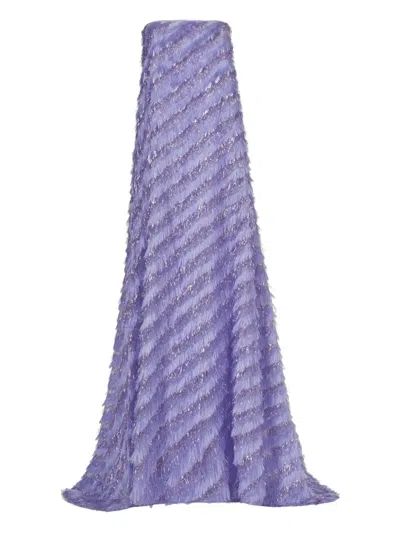 Taller Marmo Anguila Strapless Fringe Maxi Dress In Purple