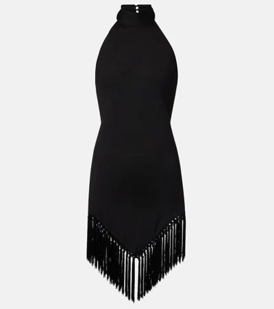 Taller Marmo Ares Fringed Jersey Minidress In Black