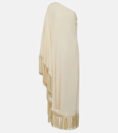 Taller Marmo Pre Ubud One Shoulder Feather Trimmed Crepe Maxi Dress In White