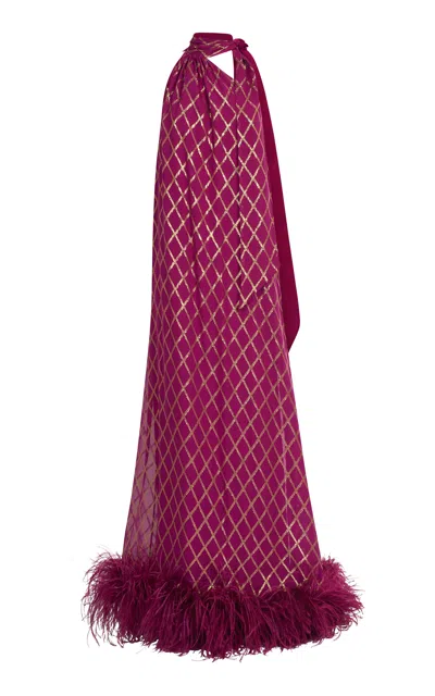 Taller Marmo Astor Extravaganza Geometric Print Silk-blend Maxi Dress In Burgundy