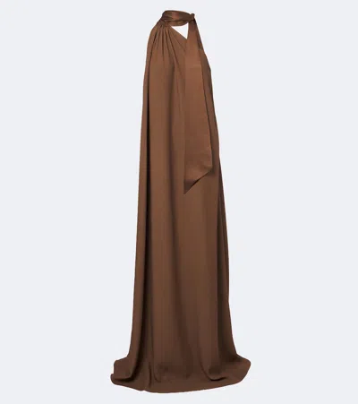 Taller Marmo Astor Gathered Maxi Dress In Brown