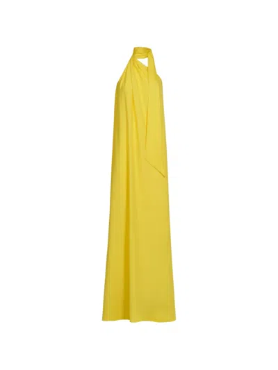 Taller Marmo Long One-shoulder Crepe Cady Dress With Integrated Scarf In Yellow