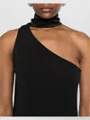 Taller Marmo 'atlanta' Black Long Dress With Asymmetric Neck And Fringed Detail In Viscose Blend Stretch Woman