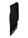 Taller Marmo Aventador Fringed One-shoulder Midi Dress In Black