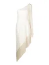 Taller Marmo Aventador Fringed One-shoulder Midi Dress In White
