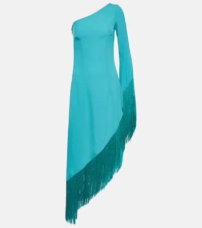 Taller Marmo Aventador Fringed One-shoulder Midi Dress In Blue