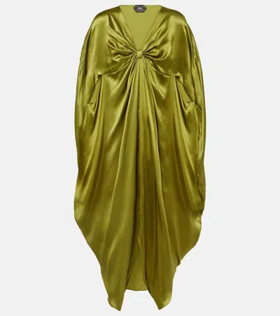 Taller Marmo Azores Gathered Silk Satin Kaftan In Green