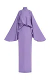 Taller Marmo Bacall Cold Shoulder Satin Maxi Dress In Purple
