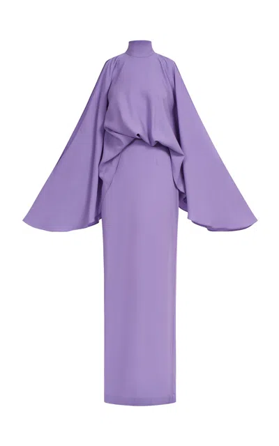 Taller Marmo Bacall Cold Shoulder Satin Maxi Dress In Purple