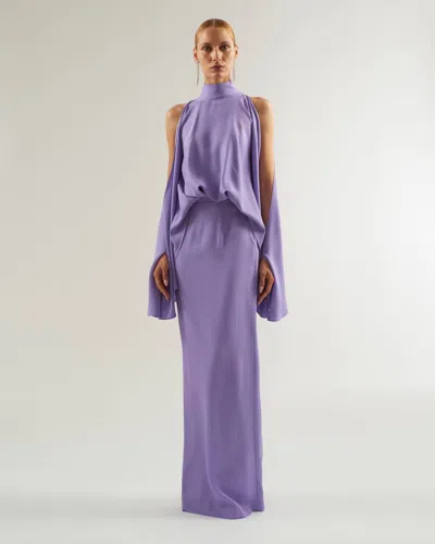 Taller Marmo Bacall Draped Satin Gown In Purple