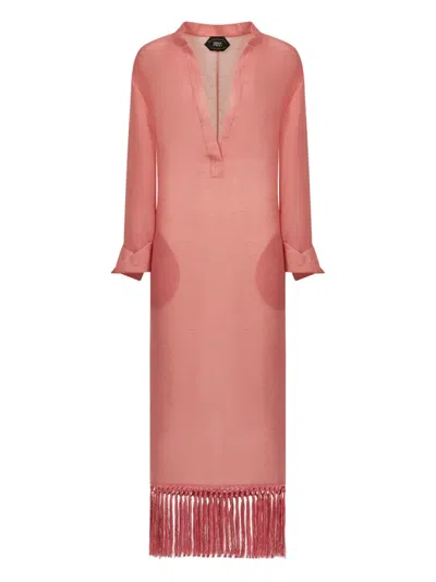 Taller Marmo Bahamas Fringe-hem Maxi Dress In Pink