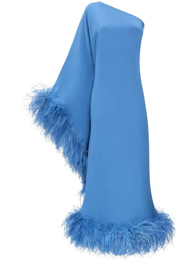 Taller Marmo Balear Feather-trim Maxi Dress In Blue