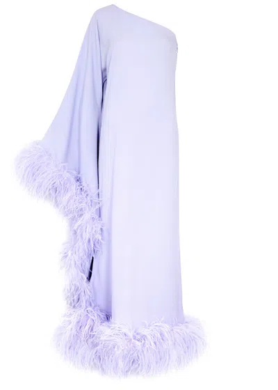 Taller Marmo Balear One-shoulder Feather-trimmed Maxi Dress In Purple