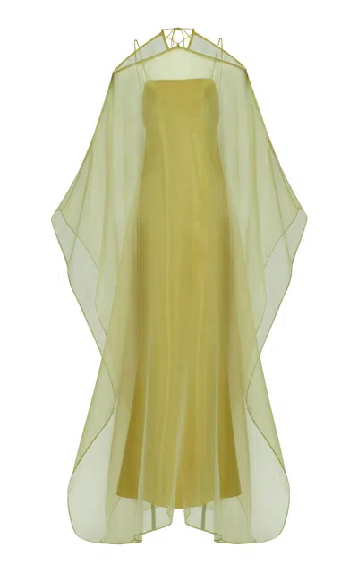 Taller Marmo Barbara Sheer Poncho Maxi Slip Dress In Yellow