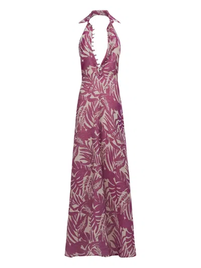 Taller Marmo Barbara Tropical Buttoned Maxi Dress In Purple