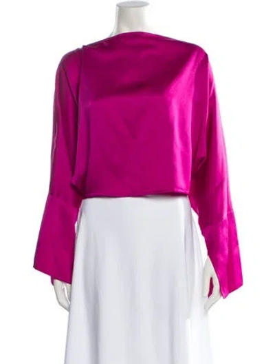 Pre-owned Taller Marmo Bateau Neckline Long Sleeve Crop Top In Pink