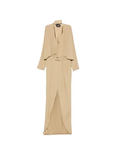 Taller Marmo Belted Split Maxi Dress In Neutral