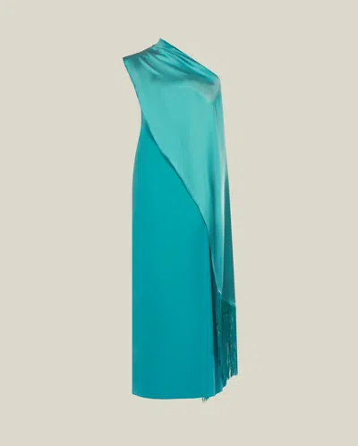 Taller Marmo Berenson Fringed One-shoulder Maxi Dress In Blue