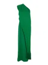Taller Marmo 'berenson' Green One-shoulder Long Dress With Scarf Detail In Green