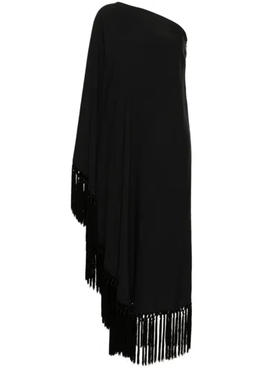 TALLER MARMO BLACK ARNO FRINGED LONG DRESS
