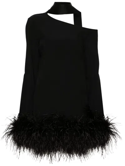 Taller Marmo Black Feather-trimmer Mini Dress