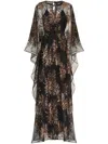 Taller Marmo Sunburst Long Sleeve Kaftan With Sequin Embellishment In Black