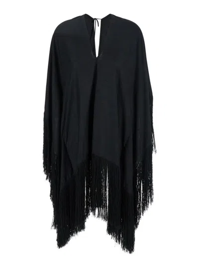 Taller Marmo Black Kaftan With V Neck And Scarf Detail In Viscose Blend Woman