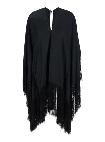 Taller Marmo Black Kaftan With V Neck And Scarf Detail In Viscose Blend Woman